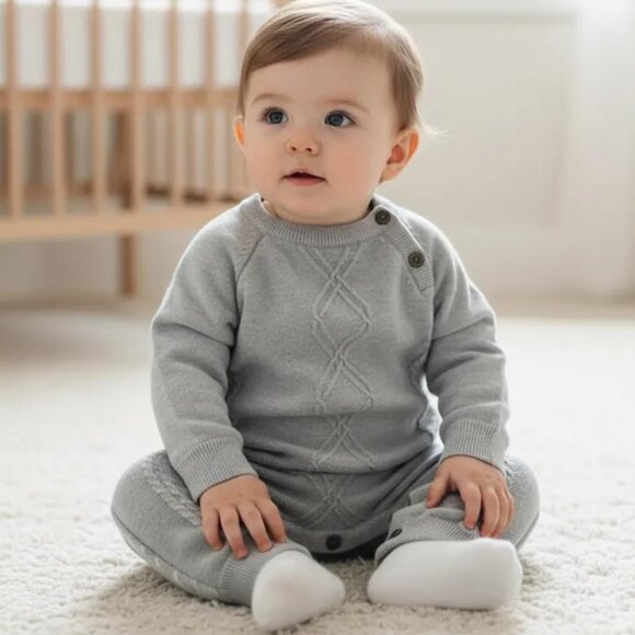 Trois Moutons Cotton Diamond Knit Footless Romper 9 Months - Picture 1 of 7